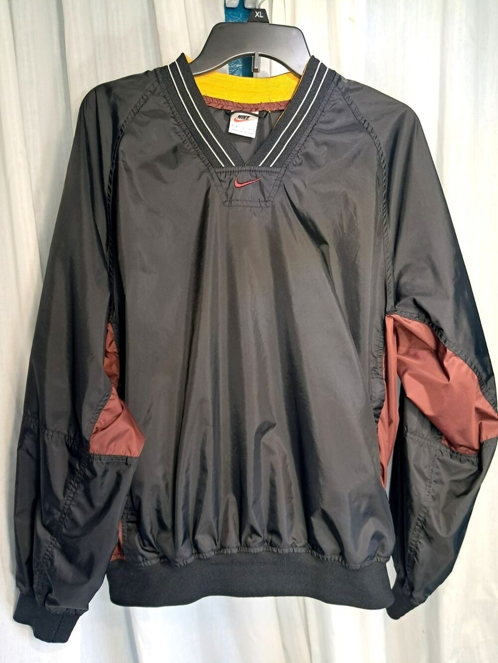 Vintage Nike Windbreaker Jacket M Black Maroon Center Swoosh Pullover Track 90s
